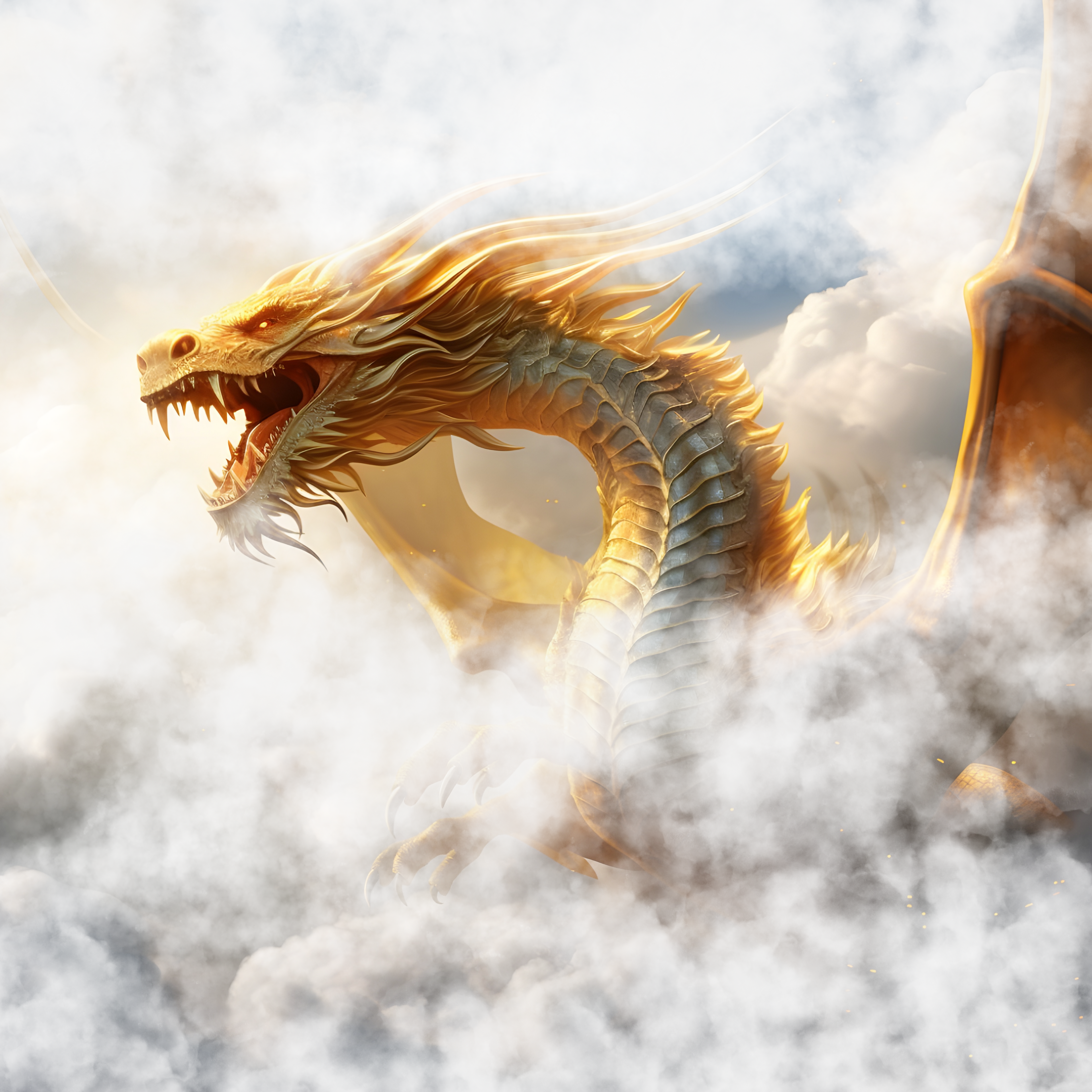 The Golden Dragon in Clouds
